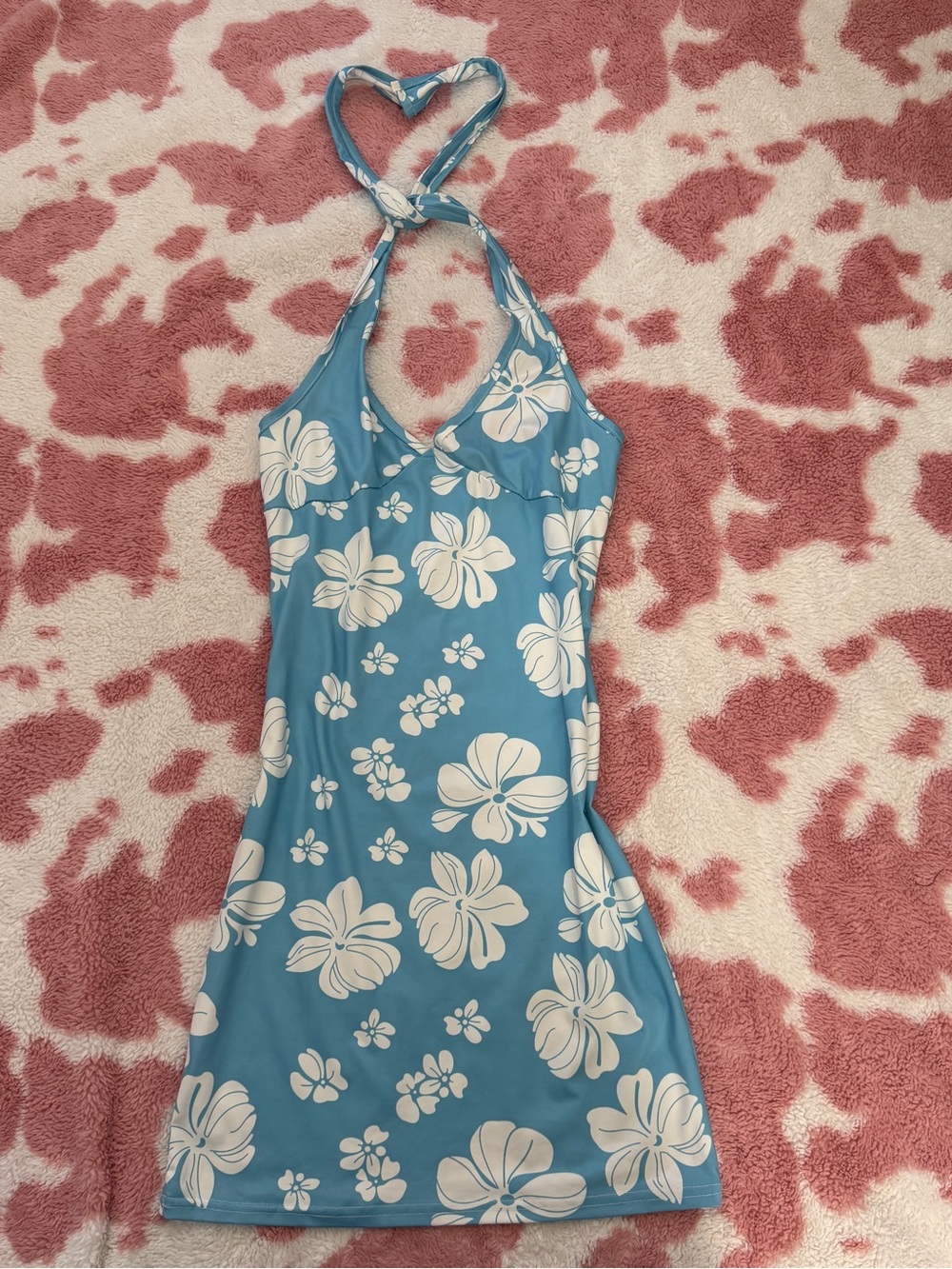 Kids Blue Floral Halter Swim Dress